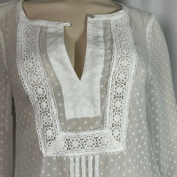 Anthropologie Daniel Rainn White Polka Dot Lace Peasant Blouse Women's Size M - Picture 2 of 7